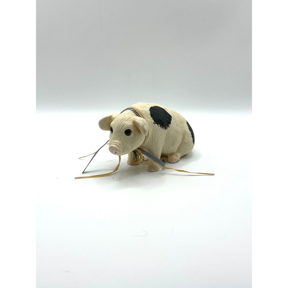 Vintage Resin Pig Figurine Spotted Farmhouse Country‎ Decor Cream Black 4.5 Inch